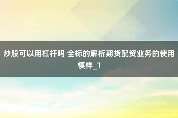 炒股可以用杠杆吗 全标的解析期货配资业务的使用模样_1